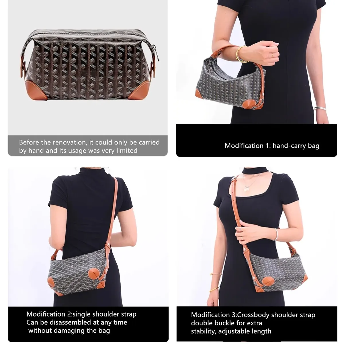 sangle d'épaule bandoulière pour sac de toilette goyard bowling 25, sangle de poignée extensible, accessoire de remplacement pour la modification de sac à main pour femme