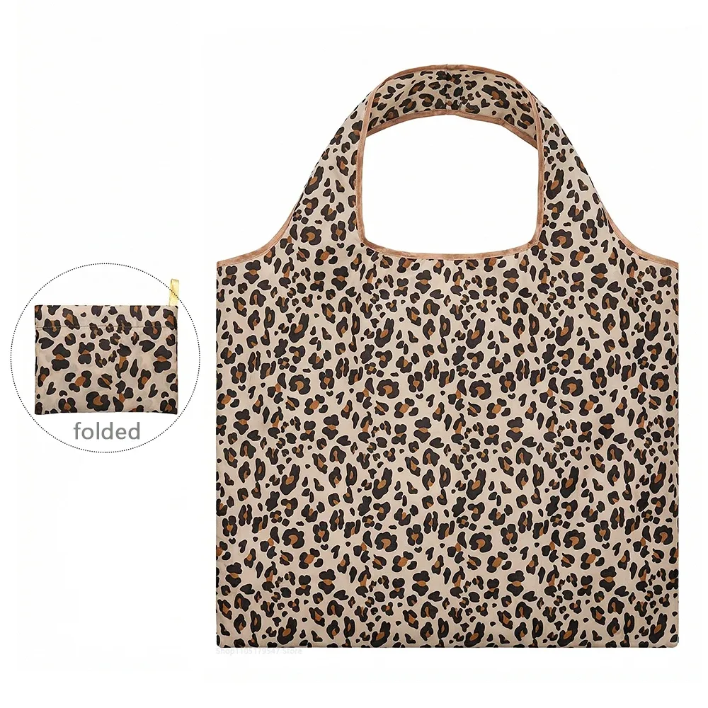 sacs de courses écologiques pliables et réutilisables, imprimé léopard, grande capacité, sacs fourre-tout pour femmes, sacs pour fruits et légumes