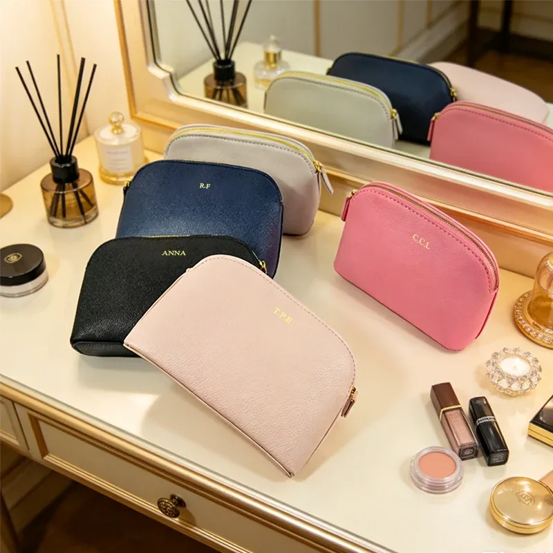 sac de voyage cosmétique à fermeture éclair grande capacité, personnalisable avec nom, en cuir pu, sac de maquillage décontracté de luxe, trousse de toilette personnalisée, sac de rangement