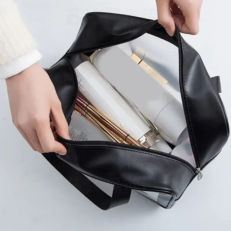sac de rangement de voyage pour femmes, rangement de toilette, grande capacité, étanche, pvc, cosmétique, portable, trousse de maquillage à fermeture éclair, kit de lavage féminin