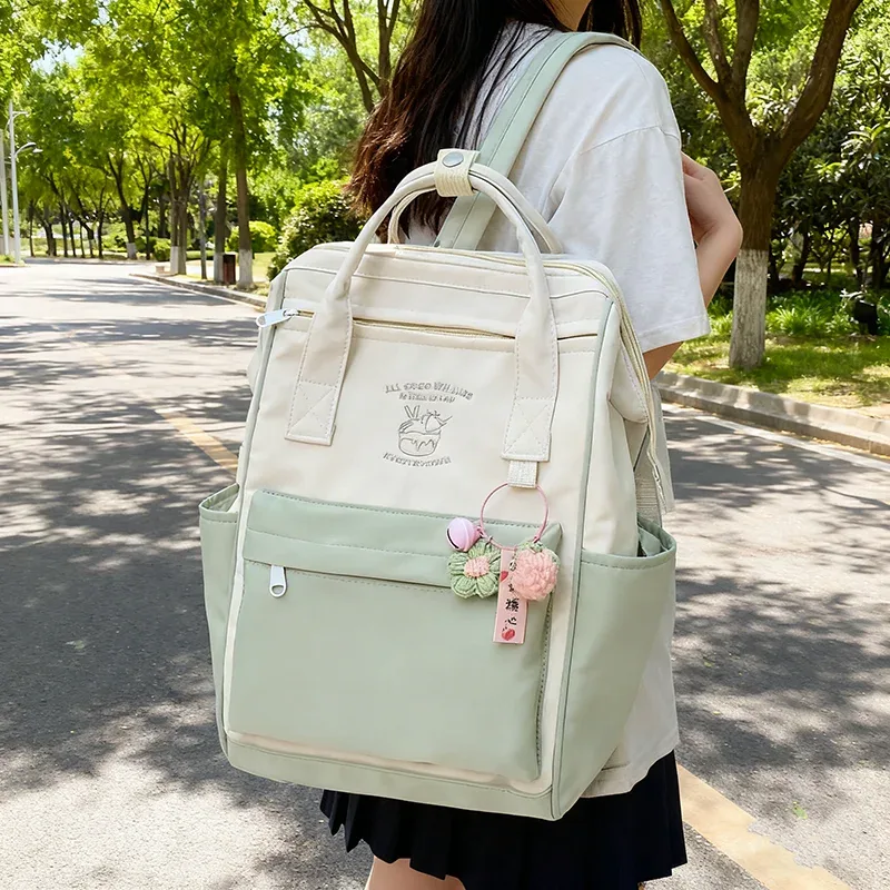 Sac à dos imperméable tendance japonaise, assorti aux couleurs, pour femmes et filles, grande capacité, pour les voyages de loisirs, les week-ends sportifs, le sport