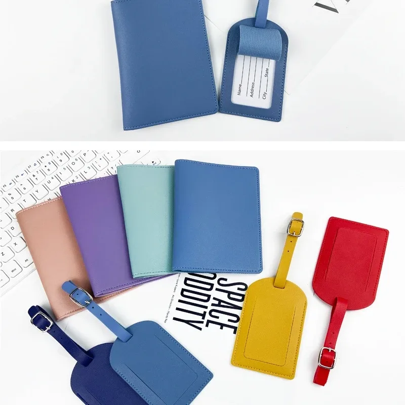 porte-passeport en cuir pu épais multicolore, couverture de passeport avec carte en papier, ensemble d'étiquettes de bagage