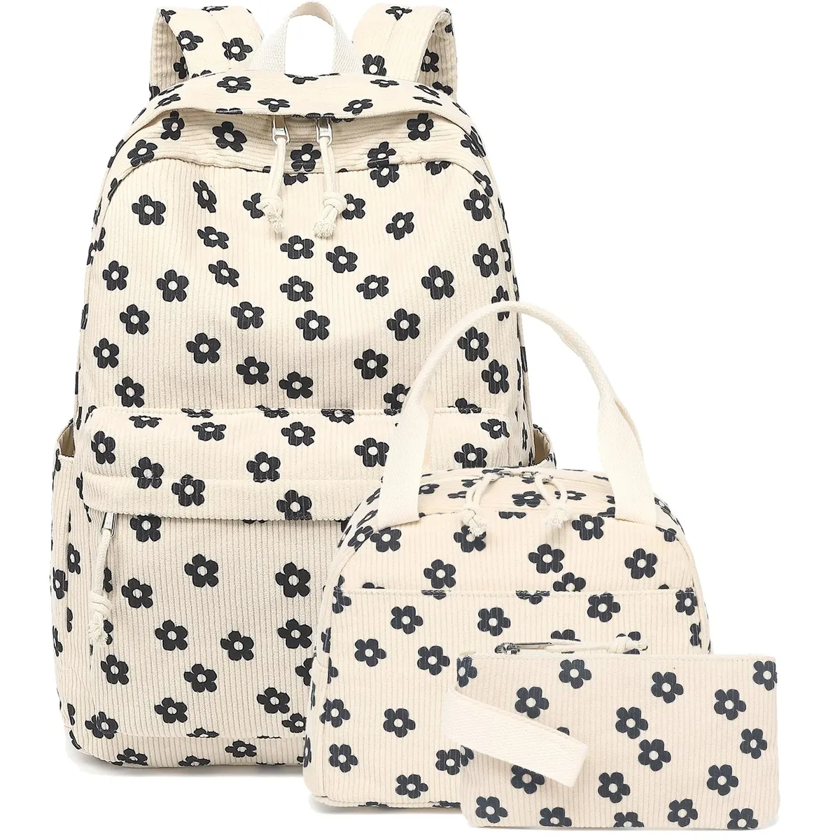 ensemble de 3 sacs à dos en velours côtelé motif fraise – polyvalent, décontracté, pour voyage et école – grande capacité et léger pour l'usage quotidien des étudiants