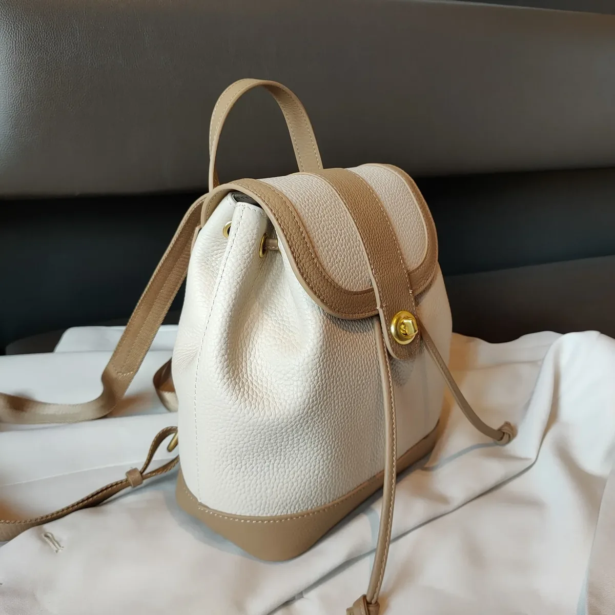 sac à dos antivol en cuir de vachette pour femme, sac de voyage pour femme, sac à dos tout assressenti, fermeture à cordes de loisirs, couleur frappée, 100% cuir