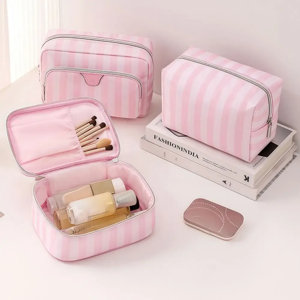 grande trousse de maquillage portable en tissu oxford style minimaliste – sac de rangement cosmétique de voyage design pratique