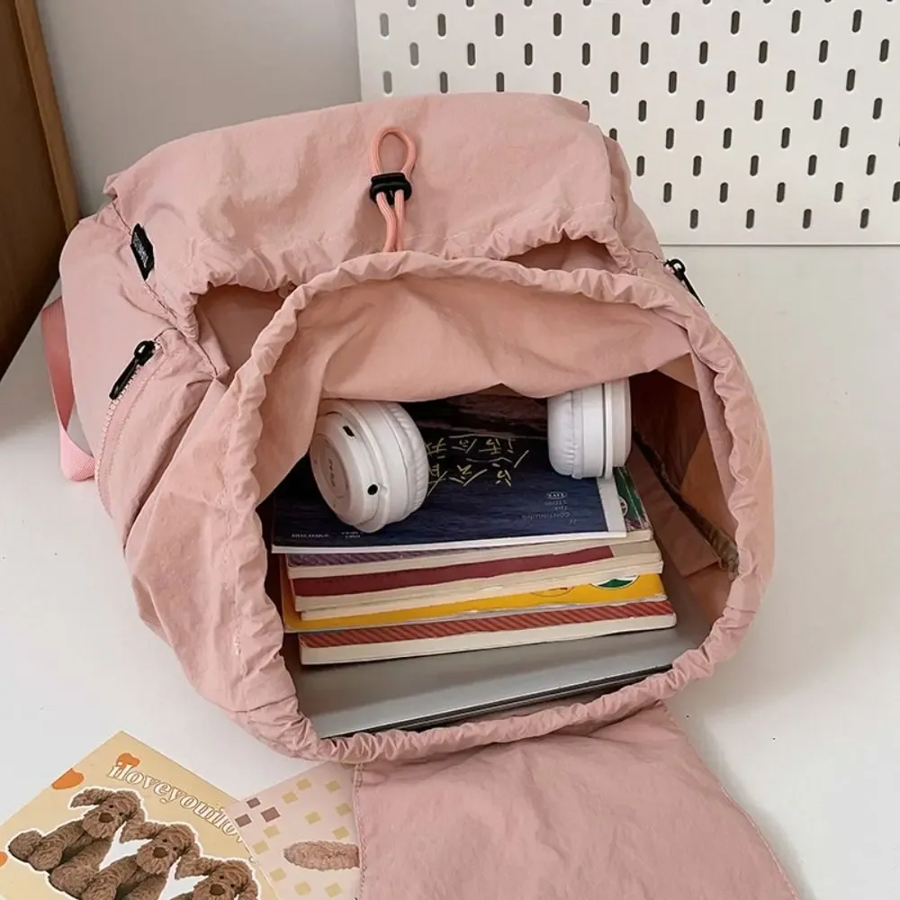 sac à dos de voyage léger et décontracté, style coréen, en nylon, avec cordon de serrage, grande capacité, imperméable, cartable pour étudiants et adolescents