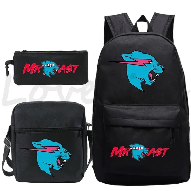 sac à dos d'école mr beast lightning cat pour garçons et filles, sacs d'école 3 pièces/ensemble, sac de voyage, sac à dos imprimé mr beast, mochila pour enfants, cadeau
