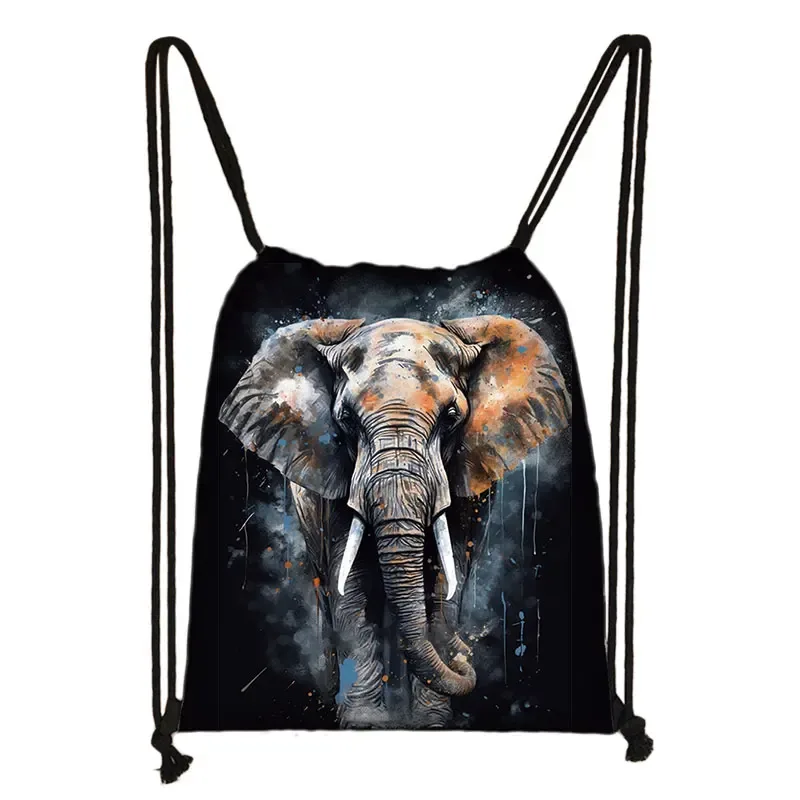 sac à dos imprimé animal théâtre l loup éléphant cheval, sacs à cordon de proximité pour femmes, sac de rangement mode pour adolescentes, sacs à livres kawaii pour filles, cadeau