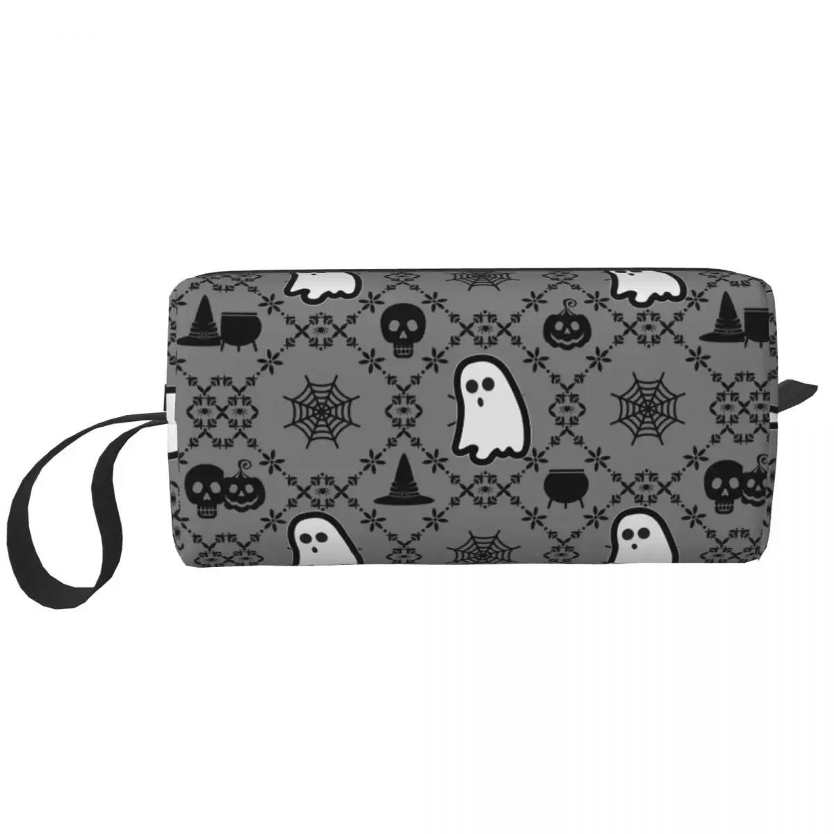 trousse de toilette personnalisée pour femme, chauves-souris enchantées en gris clair sur noir, trousse de maquillage de sorcière occulte gothique, trousse de rangement de beauté dopp