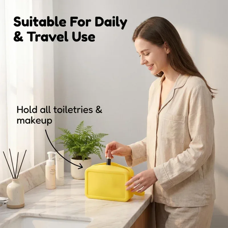 trousse de maquillage de voyage en silicone souple, adaptée aux cosmétiques et articles de toilette, réutilisable, facile à nettoyer, idéale pour les voyages