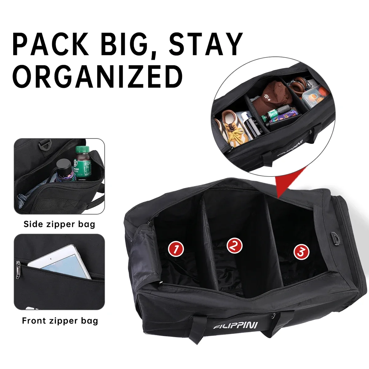 sac de voyage pliable imperméable pour bagages à main avec grande capacité pour ranger les bagages, valise à roulettes et compartiments divisés