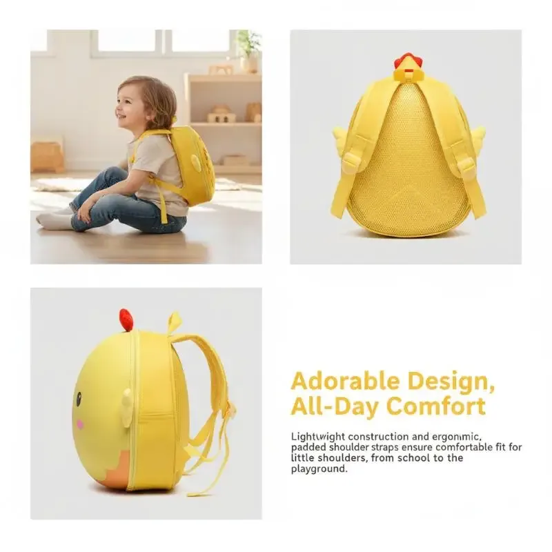 sac à dos pour enfants en forme de poulet de dessin animé, imperméable, réglable, mignon et durable, pour la maternelle, l'école, l'usage quotidien