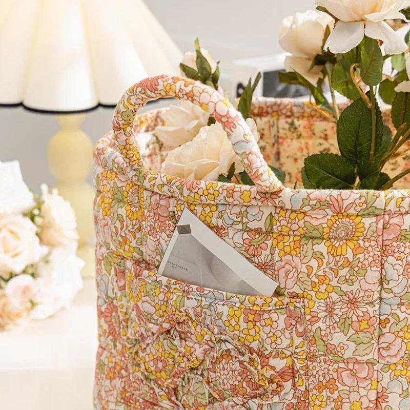 panier de rangement à motifs floraux pour femmes, paniers à linge doux en tissu de grande capacité avec poignées faciles à transporter, sac fourre-tout de voyage
