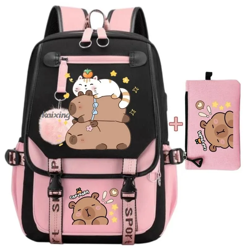 Sac à dos d'école Kawaii Capybara, sac à dos décontracté pour adolescents, grande capacité, sangle réglable, pour cadeaux