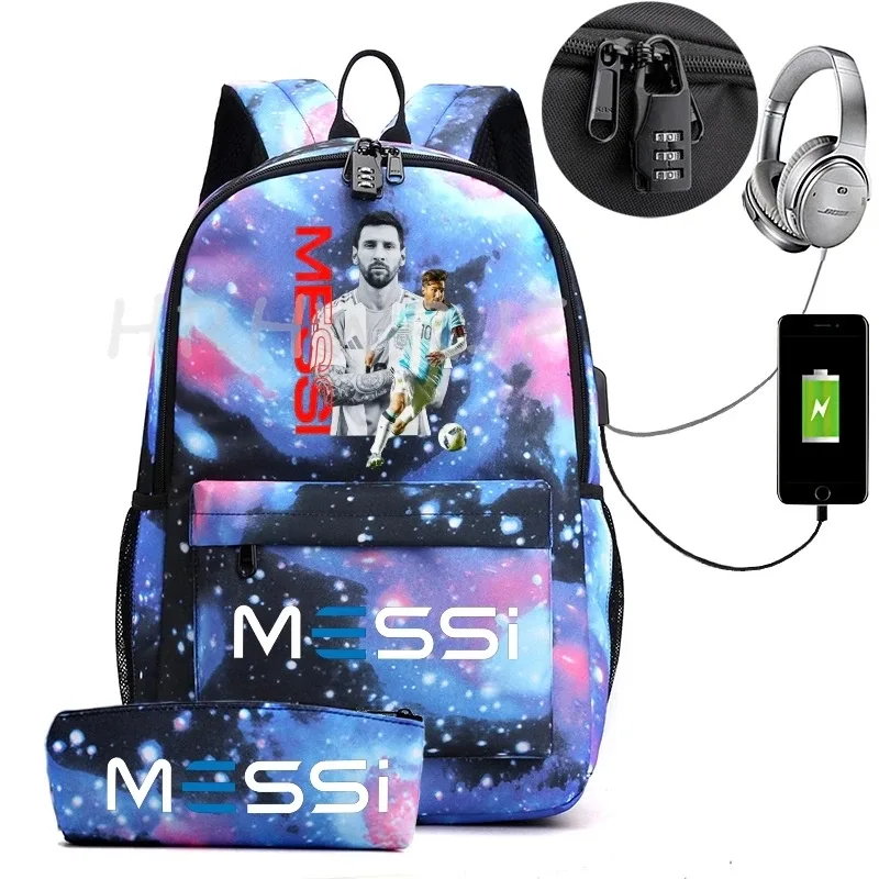 sac à dos de sport messi camouflage pour femmes et hommes, sac à dos pour ordinateur portable pour adolescents, étudiants, sac à dos orthopédique de voyage avec trousse à crayons 2 pièces