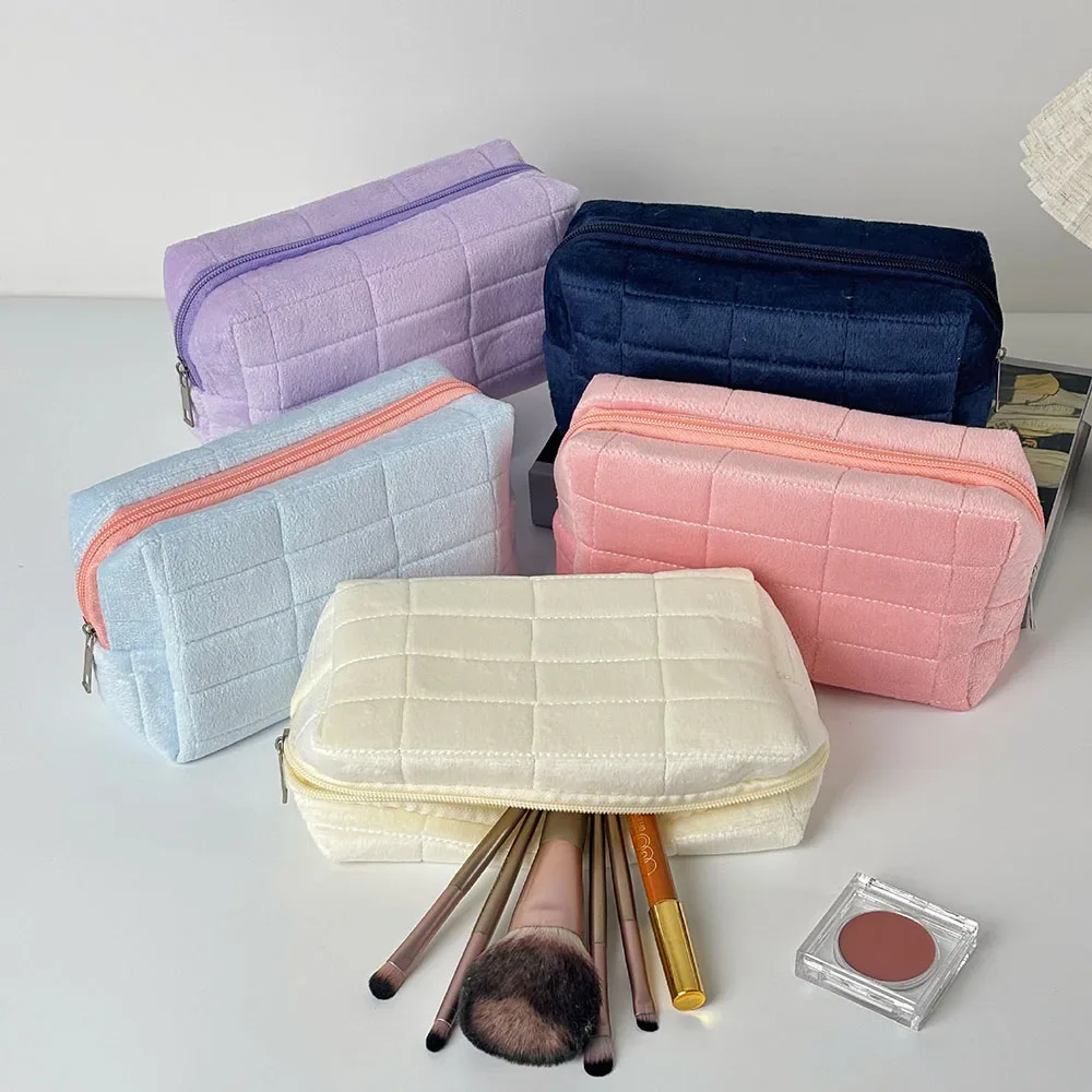 sac de rangement pour cosmétiques en velours grande capacité, trousse de toilette portable, petite trousse de maquillage pour usage quotidien et en voyage