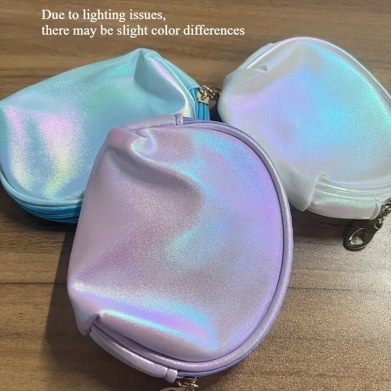 sac en forme de coquille, mini sac de maquillage, pochette cosmétique portable avec fermeture éclair pour femmes, rangement de voyage pour articles de toilette et organisateur de petits objets.