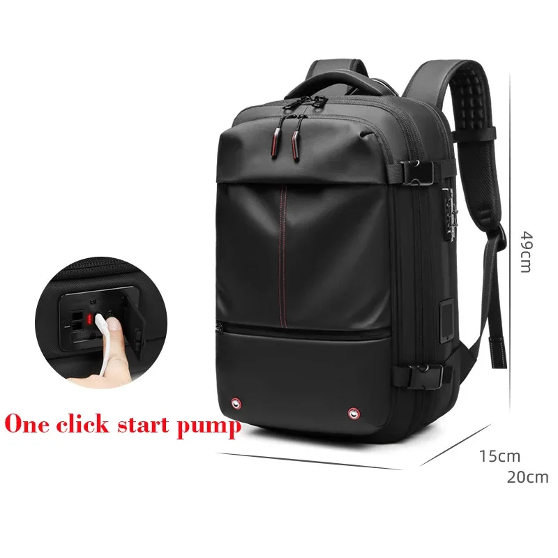 sac à dos de voyage pour homme avec pompe de compression à un clic, sac à dos pour ordinateur portable, randonnée, affaires, 17 pouces, sac à dos scolaire extensible