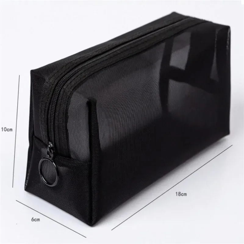 sacs de maquillage en maille noire pour femmes et filles, sac à cosmétiques, sacs de rangement portables, lavage, rouge à lèvres, toilette, serviette hygiénique, évaluation, voyage