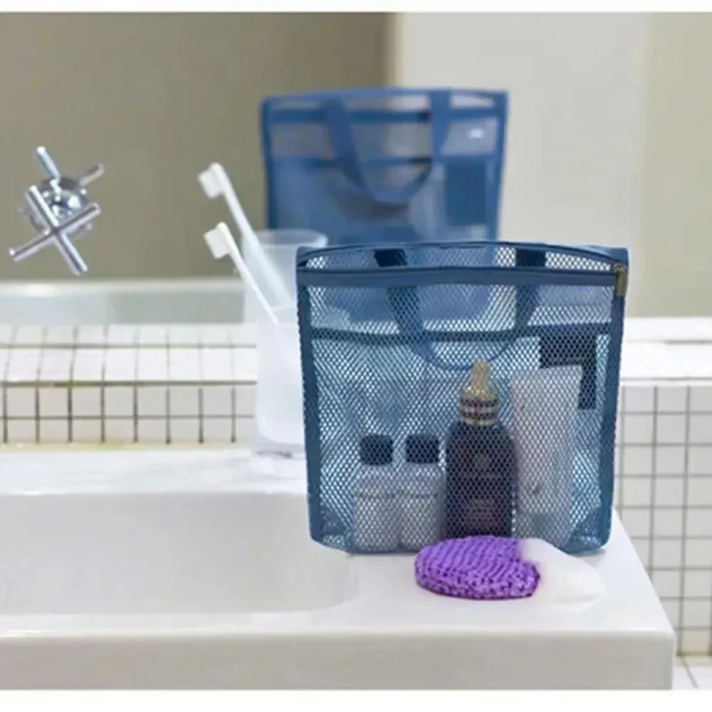 sac de douche de rangement de voyage, sac de toilette de plage, sac à cosmétiques, sac à main en maille, sac de rangement d'articles de toilette pour l'extérieur