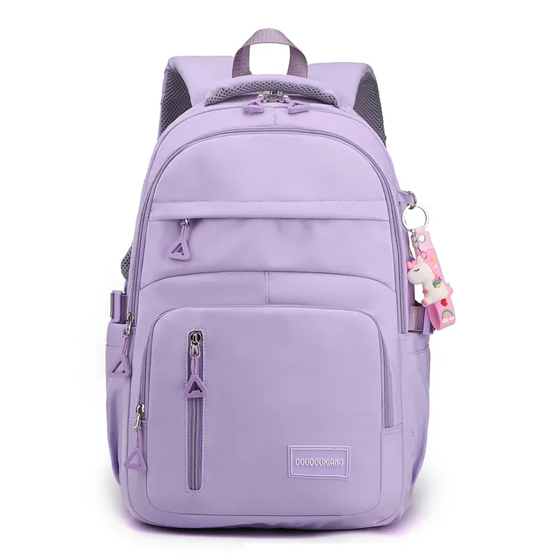 sac à dos d'école en nylon avec pendentif pour fille, cartable de voyage, multi-poches, imperméable, décontracté, style simple, pour adolescent