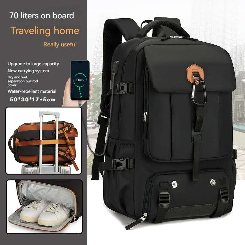 Sac à dos de voyage pour l'extérieur, sac à dos de camping imperméable de 50 L pour femmes et hommes, sac à dos avec compartiment pour chaussures