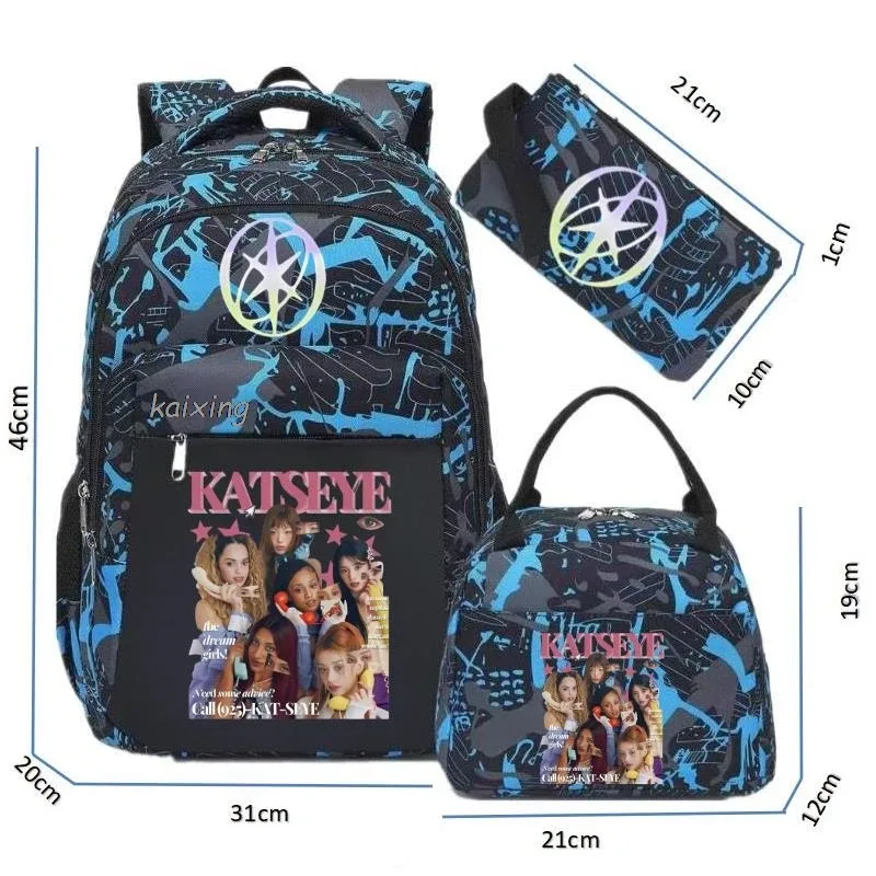 Hot Katseye drôle impression sacs à dos avec sacs à déjeuner multi-poches Camouflage adolescents voyage sac à dos pour ordinateur portable femmes sac d'école Mochila
