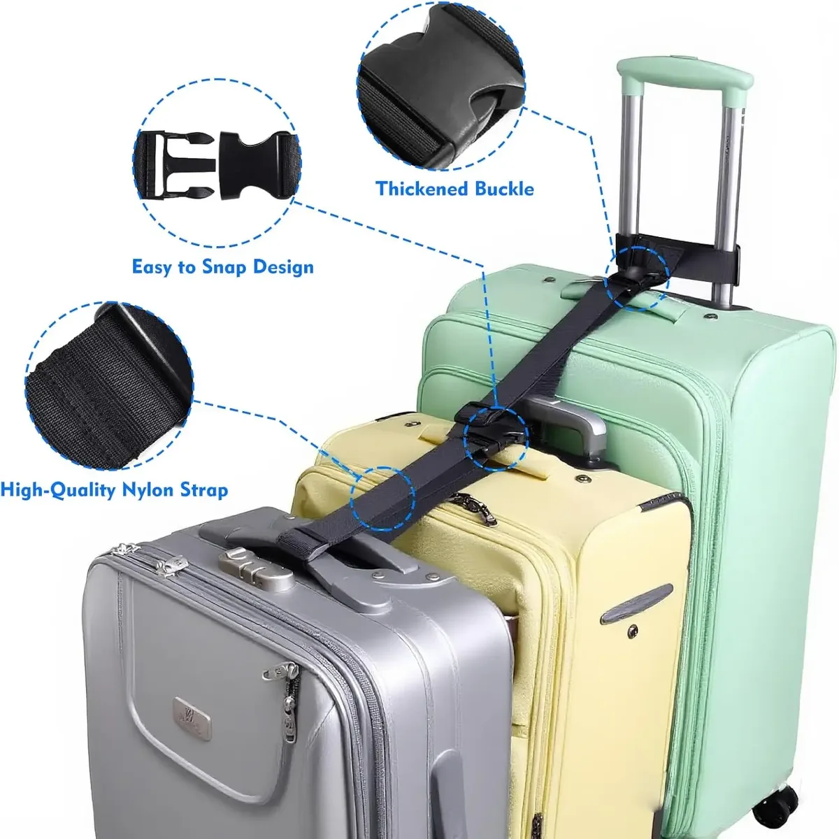2 ensembles de sangles de connexion réglables en nylon pour bagages, ceinture de fixation portable, accessoire de voyage pour valise, sac à main, voyage en plein air