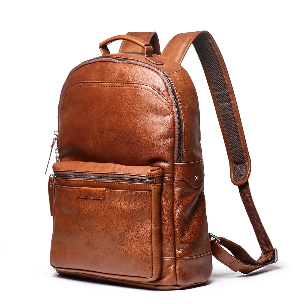 sac à dos en cuir véritable fait main de haute qualité pour homme, sac d'école, sac à dos pour ordinateur portable imperméable de luxe, sac de voyage, sac à dos vintage