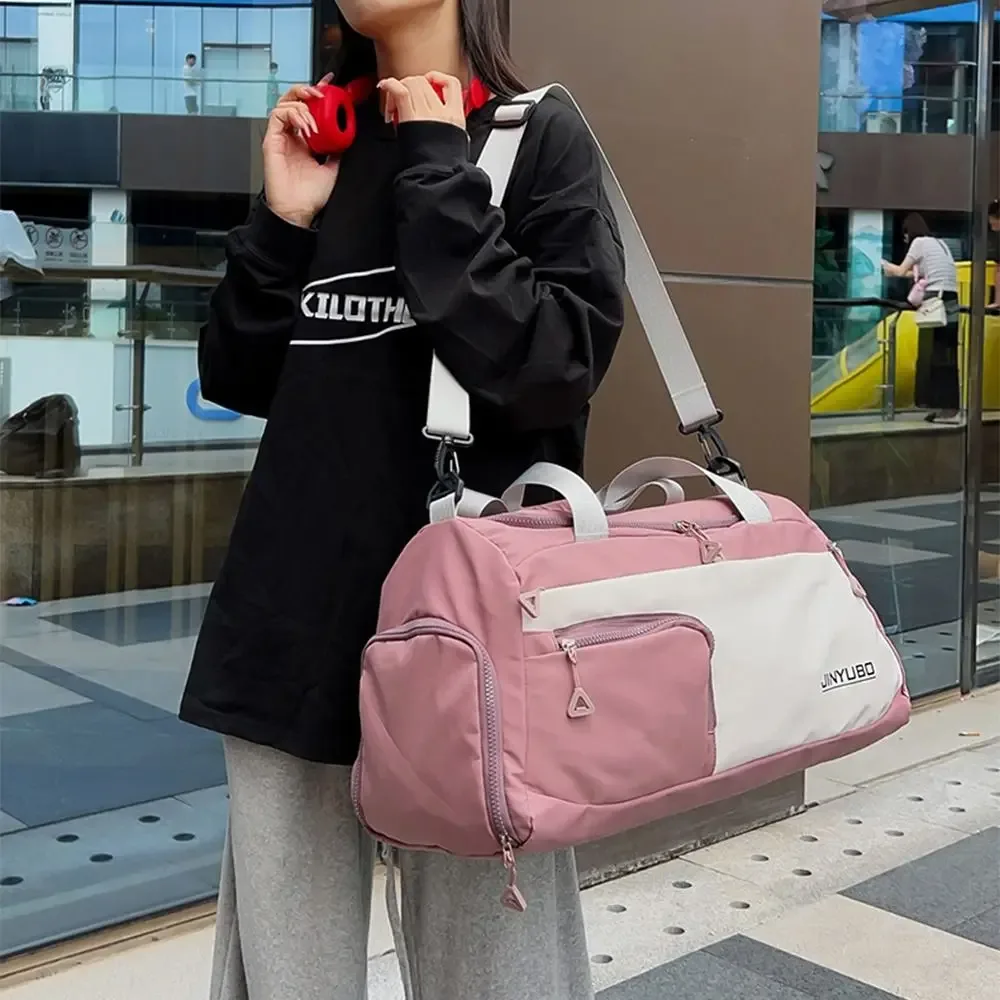 sac de voyage oxford à fermeture éclair, sac de voyage pliable en nylon robuste, sac de sport multicouche de couleur unie, sac à main de grande capacité pour le fitness