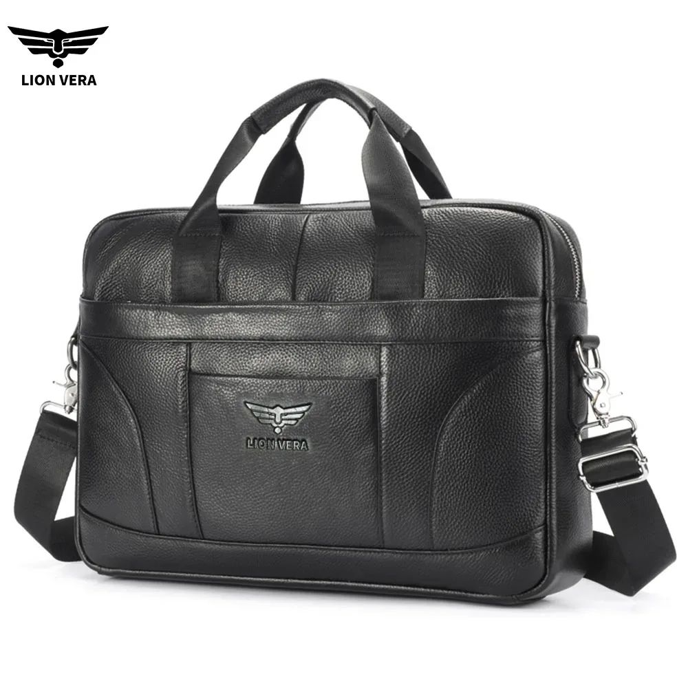 lion vera – porte-documents d'affaires en cuir véritable, noir, 15.6 pouces, sac d'ordinateur de bureau pour hommes, sacs à main de luxe, porte-documents pour ordinateur portable