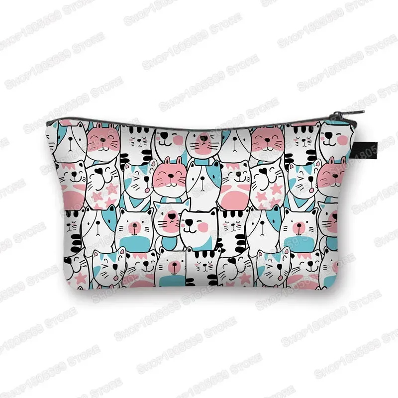 kawaii dessin animé chat chien trousse à cosmétiques mignon chaton chiot sacs de maquillage femmes sacs de toilette pochette rouge à lèvres pochette fille sac à cosmétiques