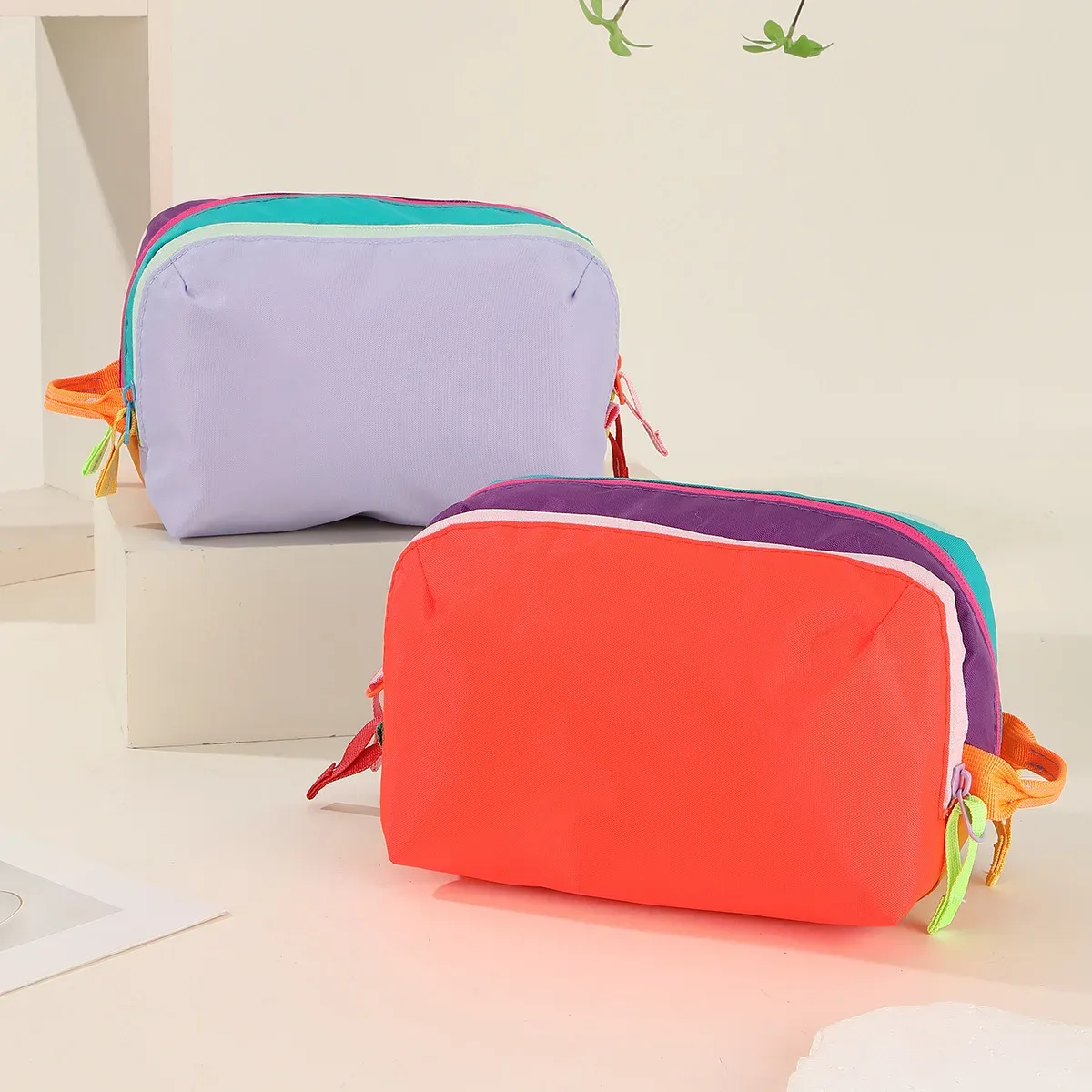 sac de toilette portable durable aux couleurs dopamine, multi-couches, grande capacité, multifonctionnel, sac de maquillage de voyage