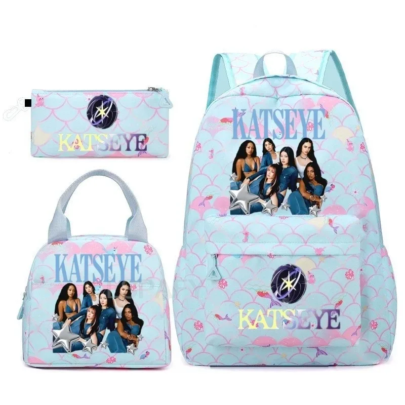 sac à dos amusant katseye, imperméable, grande capacité, pour ordinateur portable, sac d'école, pour femmes et hommes, motif dessin animé, sac de voyage, ensemble de 3 pièces.