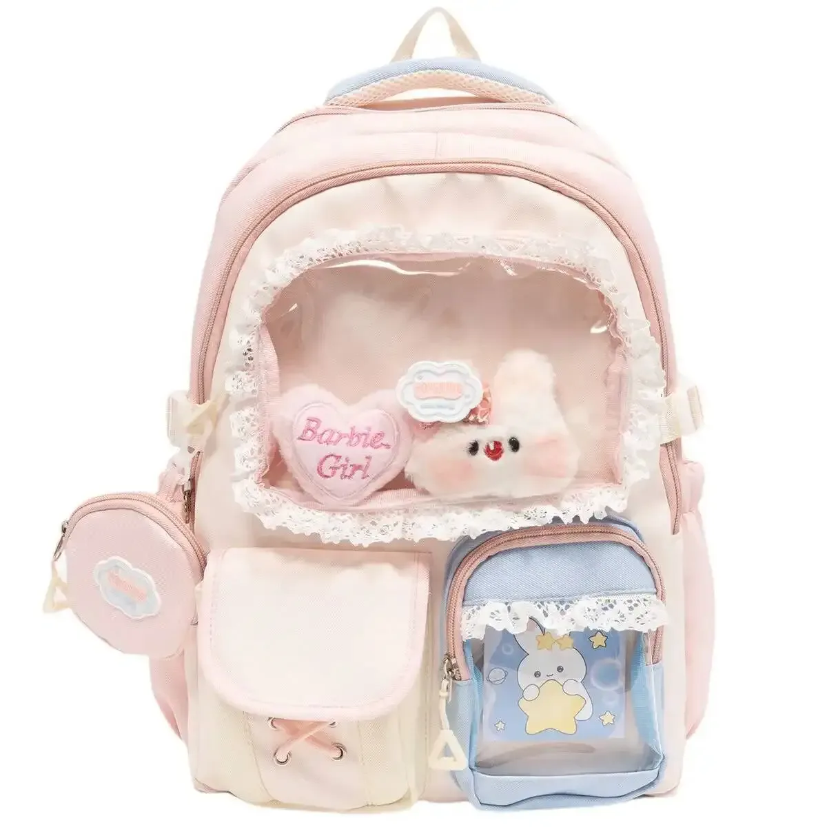 nouveau sac à dos ita y2k mignon avec porte-monnaie, sac à dos transparent grande capacité pour étudiantes, idéal pour l'école, l'université et les activités de plein air