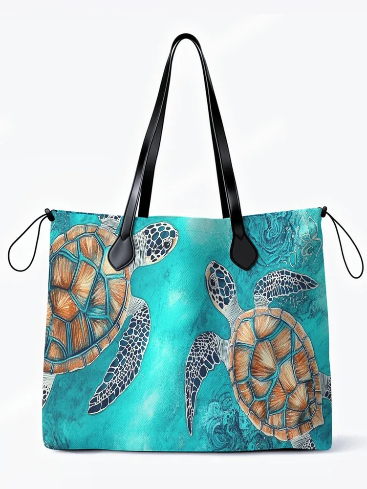 sac fourre-tout de grande capacité imprimé tortue de mer, sac à bandoulière en toile imperméable pour le shopping, les voyages, l'usage quotidien