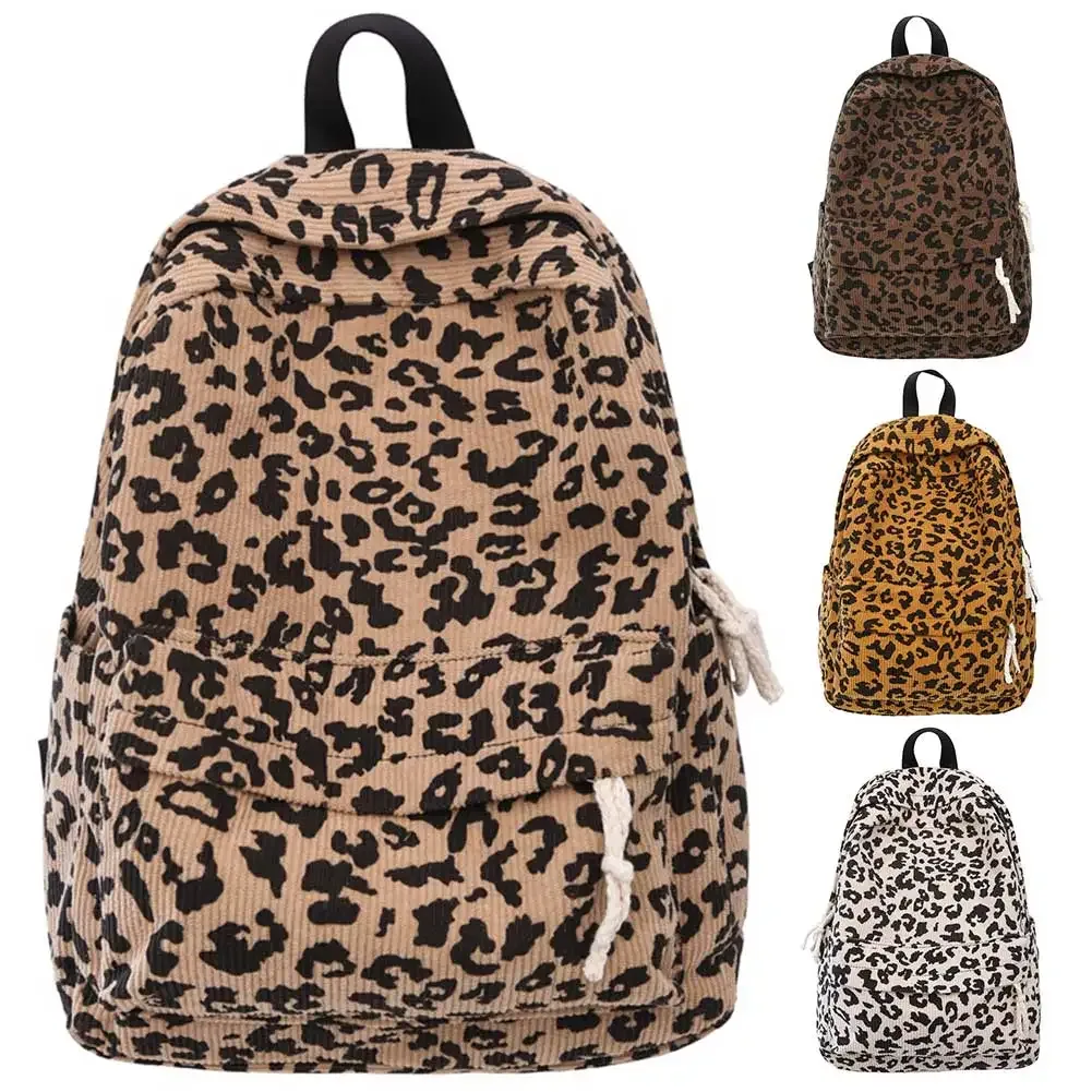 sac à dos à motif imprimé léopard en velours côtelé pour adolescents, sac d'école grande capacité, sac à dos décontracté pour ordinateur portable, sac de voyage, sac à dos pour livres
