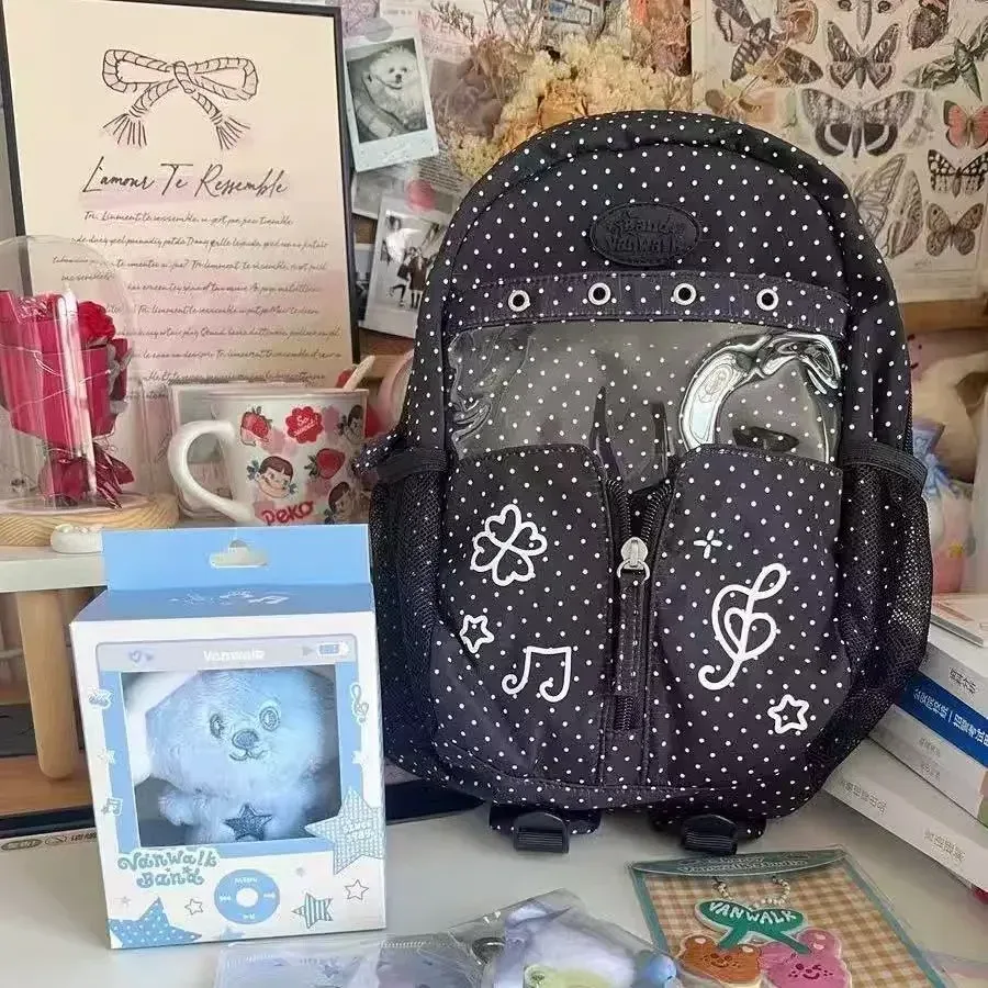 sac à dos polyvalent décontracté pour femme grande capacité, motif pois et étoiles, style harajuku mignon et tendance, ulzzang y2k, sac ita