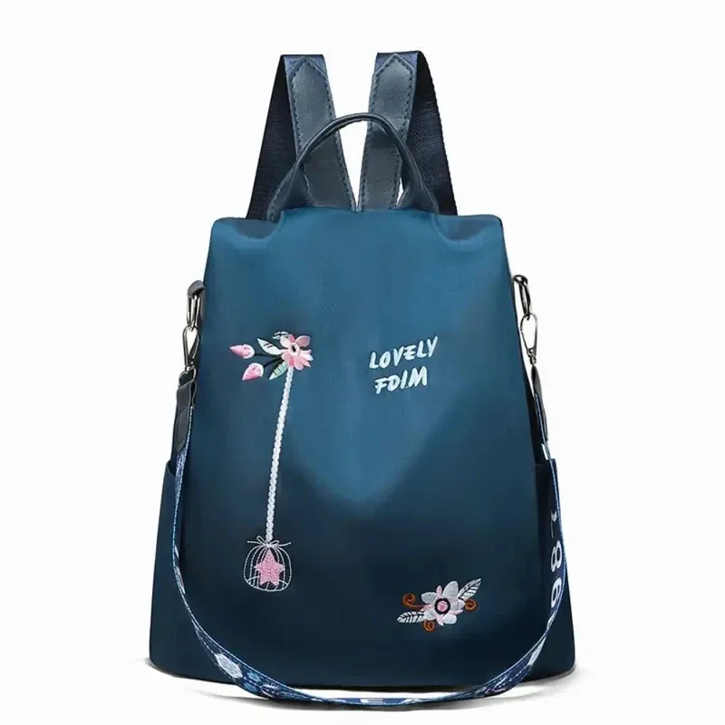 sac à dos oxford imperméable pour femmes, sac d'école antivol à la mode, sac à main de voyage de grande capacité avec broderie de styliste