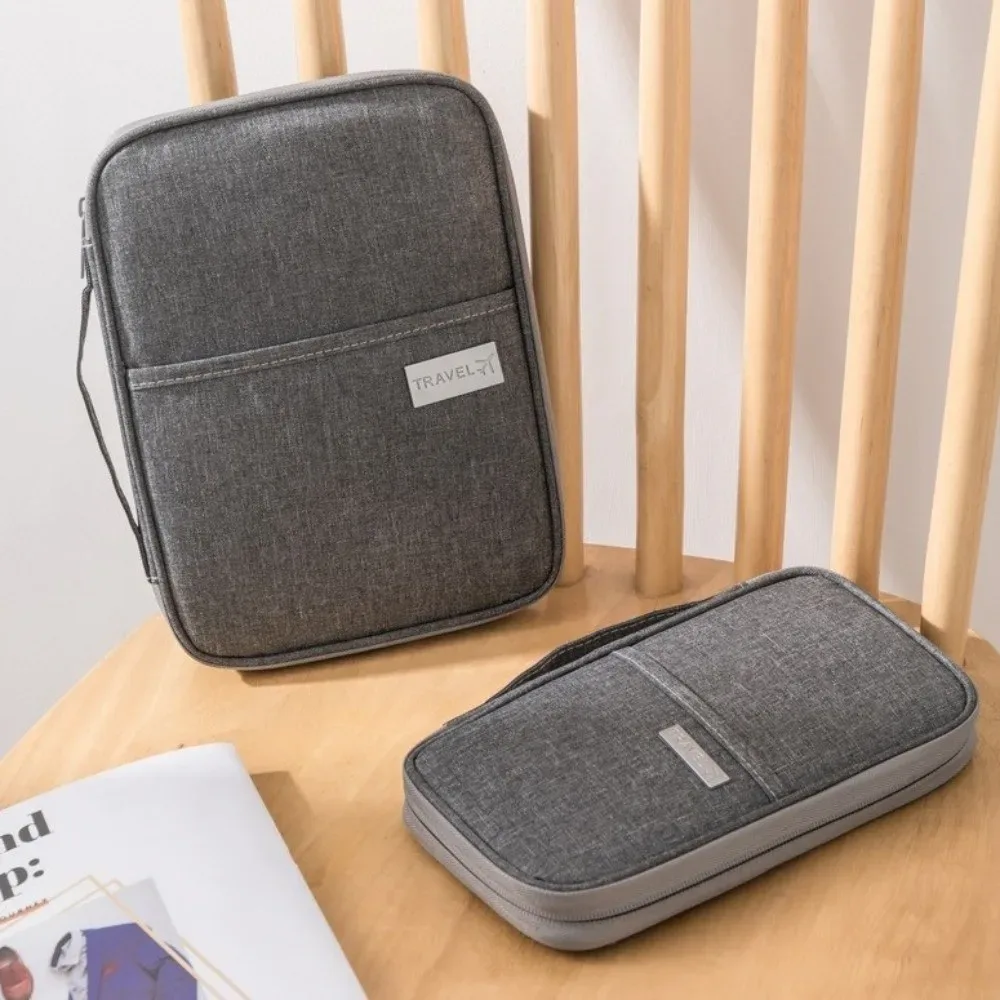 Sac de voyage multifonctionnel de couleur unie pour passeport, porte-cartes, portefeuille, grande capacité, sac de rangement pour cartes, accessoires de voyage
