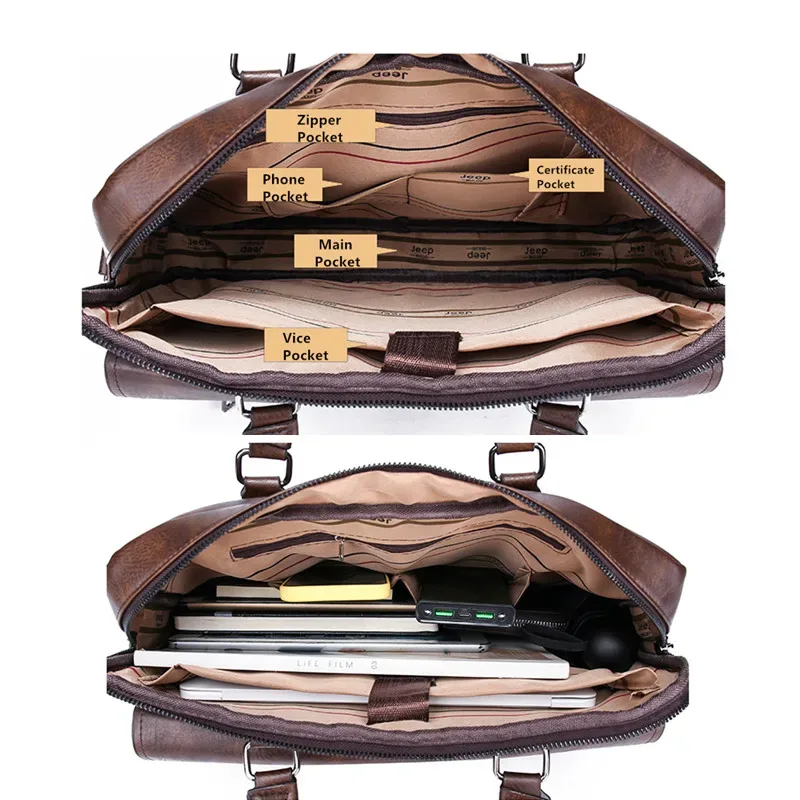 jeep buluo hommes porte-documents en cuir fendu ordinateur portable nouveau sac 14 "pc médecin avocat ordinateur sac fourre-tout mâle vintage affaires hommes sacs