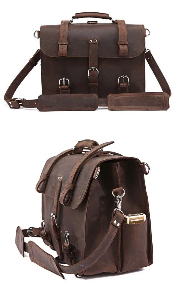 porte-documents en cuir véritable crazy horse vintage pour homme, sac d'affaires, grand porte-documents en cuir, sac à bandoulière pour ordinateur portable 15,6 pouces, sac de bureau
