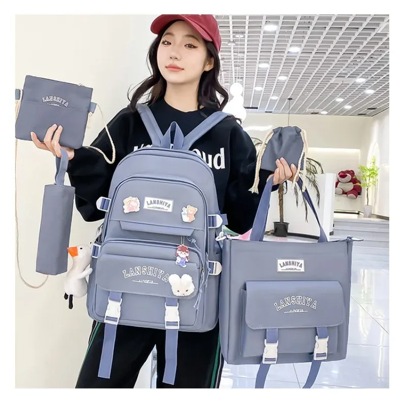 ensemble de 5 pendentifs gratuits, style forêt, version coréenne, sac à dos décontracté pour étudiantes harajuku pour lycéennes, grande capacité