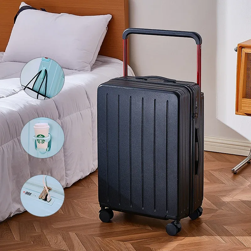 20 "24" 26 pouces large poignée valise de voyage pc fermeture éclair bagages roulants boîtier de chariot avec roues bagage à main avec porte-gobelet