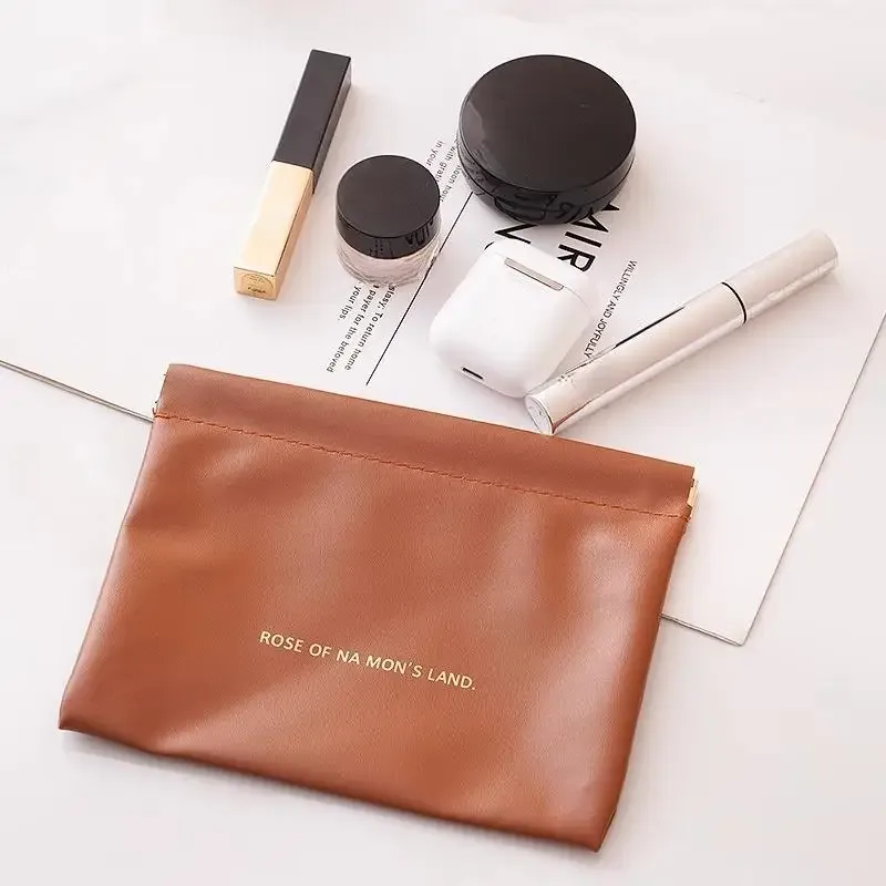 sac de rangement en cuir pu tendance, fermeture automatique, étanche, portable, pour écouteurs, câbles de charge, cosmétiques, rouges à lèvres et bijoux