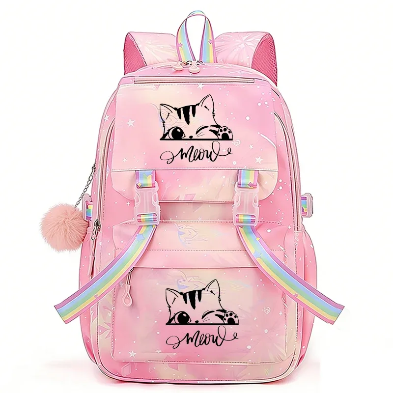 sac à dos scolaire rose pour filles, adolescents, femmes et enfants, motif chat anime, pour l'école primaire et secondaire