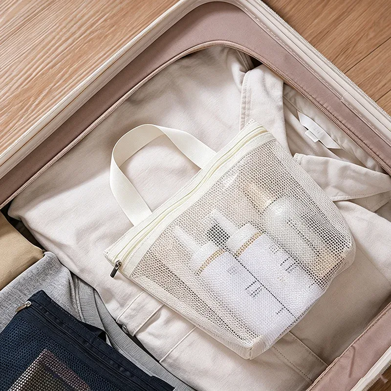 sac de voyage portable en maille transparente, sac de rangement de grande capacité, trousse de toilette, pochette organisatrice de sous-vêtements
