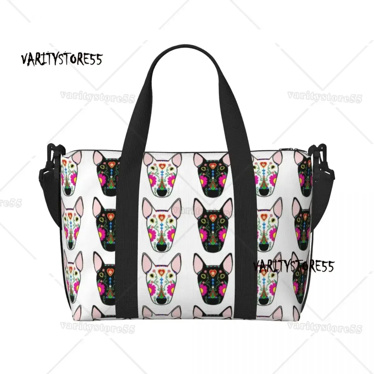 sac fourre-tout personnalisé à motif répété de chien bull terrier pour femmes, sac de voyage à bandoulière de grande capacité pour animaux de plage et de gymnastique