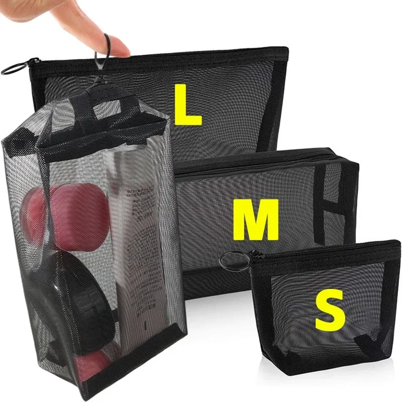 lot de 3 trousses de toilette transparentes en maille, légères et portables, pour maquillage et rangement, noi