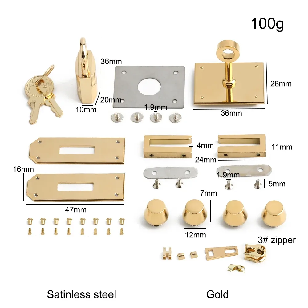 ensemble de serrures en acier inoxydable massif de haute qualité, grande taille, pour sacs de luxe classiques, cadenas avec clés, accessoires de remplacement, 1/3/5 ensembles